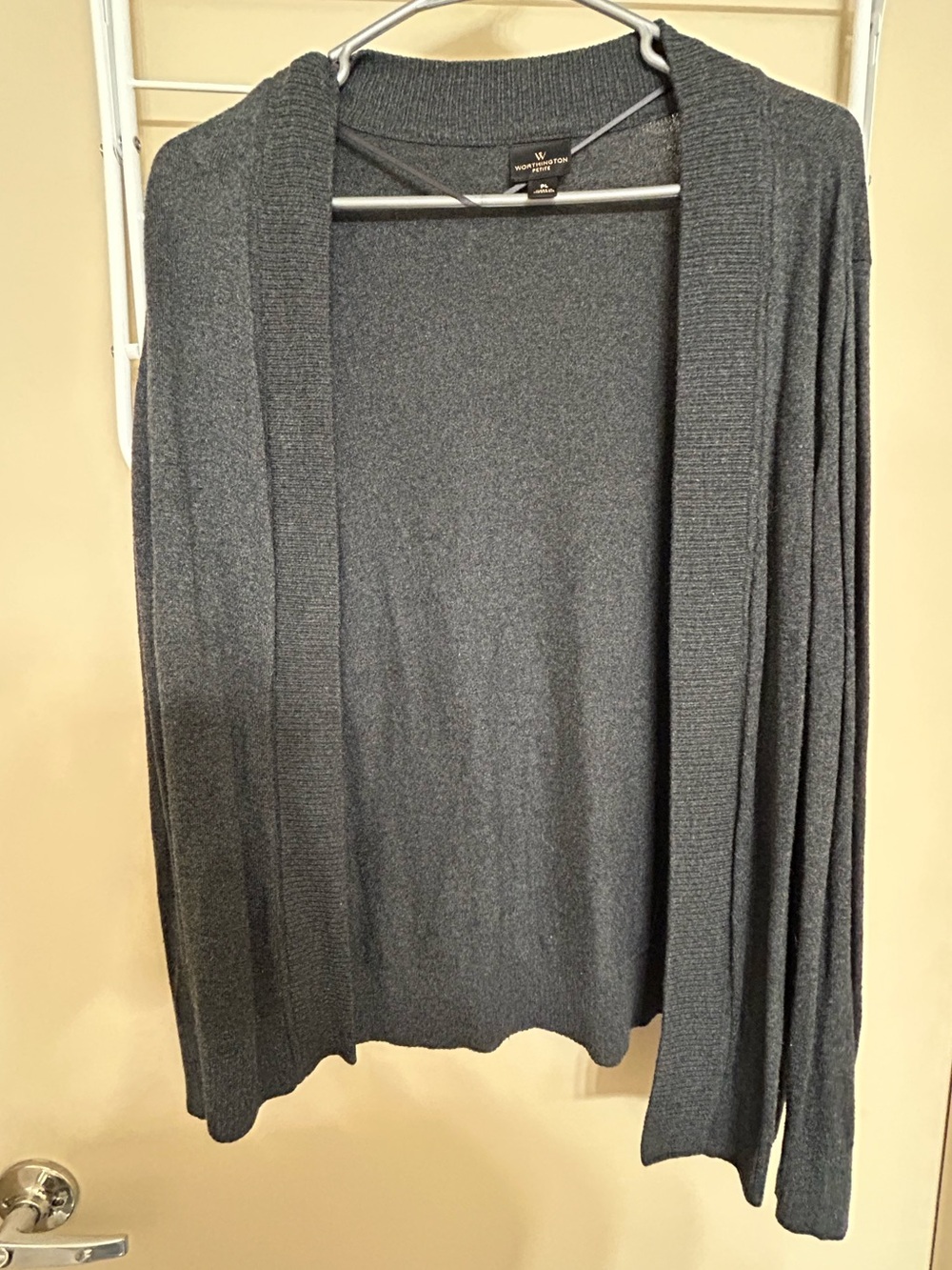 Worthington Dark Charcoal Open-Front Knit Cardigan
